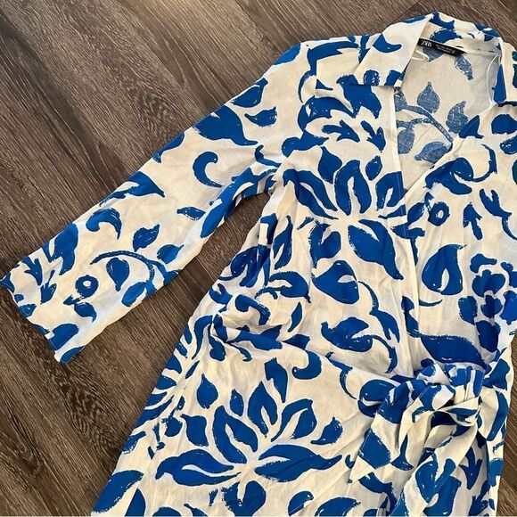 Zara Linen Blend Wrap Dress - Picture 3 of 7